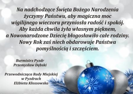 Życzenia świąteczne dla Mieszkańców